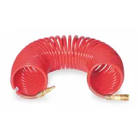 Coiled Airline Hose: 50 ft Hose Lg, 3/8 in Hose Inside Dia, 1/4 in Industrial Interchange, Nylon (MPN V55030)