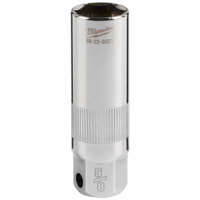 MILWAUKEE Spark Plug Socket: 3/8 in Drive Size, 5/8 in Socket Size, 6-Point, Deep - SAE Spark Plug Sockets