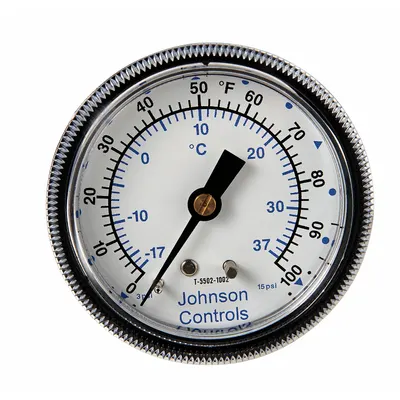 JOHNSON CONTROLS Pneumatic Temperature Indicator: 3 1/2 in Overall Dia, 0°F to 100°F - Pneumatic Temperature Indicators
