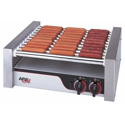 APW WYOTT Flat Hot Dog Roller Grill: Up to 30 Hot Dogs, 19 1/2 in Cooking Surface Wd - Hot Dog Rollers