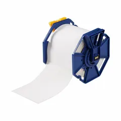 Acrylic label roll with aggressive adhesive for bonding to challenging surfaces. Inkjet print-receptive material. 250 labels per roll. Compatible with J7300 printer series. Used for industrial identification, asset tracking, and facility labeling.