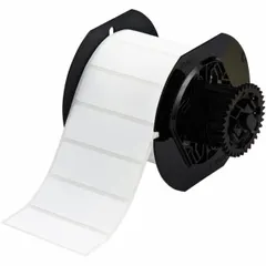 Thermal transfer precut label roll with rubber aggressive adhesive for permanent bonding to challenging surfaces. Each roll contains 1500 labels measuring 1 in x 3 in. Compatible with BBP33 printer series. Suitable for industrial identification and asset tracking applications.