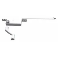This left-hand crank window operator is designed for casement windows and mounts on the window frame. It includes a crank handle and features a powder-coated white finish. The base length is 4 3/4 inches. Suitable for residential and light commercial applications where manual opening and closing of casement windows is required