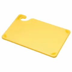 This yellow co-polymer cutting board measures 9 inches overall length by 6 inches overall width. NSF Certified for food-contact safety, it is suitable for cutting, chopping, and slicing tasks in commercial kitchens and foodservice operations.
