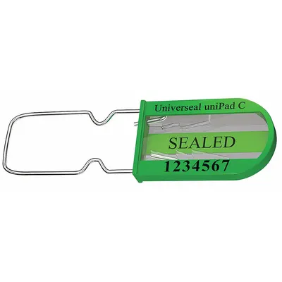 UNIVERSEAL Padlock Seals: Green, Plastic, 100 lb Breaking Strength, 1 3/16 in Hasp Lg - Metal Hasp Padlock Seals