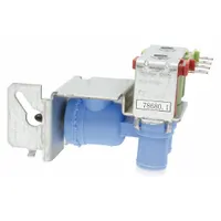 OEM replacement water valve for refrigerators and freezers. Controls water flow to the ice maker and water dispenser. Used in household refrigeration systems to supply water for ice production and chilled drinking water