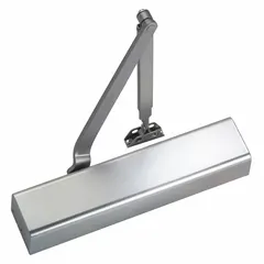This Grade 1 heavy duty door closer is constructed of aluminum and measures 12 inches in length. It features a parallel arm configuration, non-hold open function, and adjustable spring size 6. Suitable for interior use, it is ADA compliant and commonly applied in commercial and institutional buildings for controlling door closing speed and force.