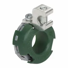 This grounding locknut is designed for use with IMC or threaded rigid conduit. It features a zinc/aluminum construction with tin plating and is insulated. Suitable for electrical grounding applications in conduit systems.