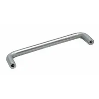 Fixed, non-recessed pull handle made of stainless steel with a satin silver finish. Features threaded-hole mounting with #8-32 screw size and 0.32 in grip thickness. Suitable for use on cabinets, enclosures, and machinery doors where a corrosion-resistant grip is required