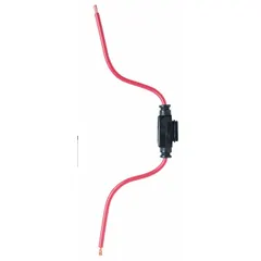 This BUSSMANN in-line fuse holder accommodates ATM series blade fuses for overcurrent protection in low-voltage DC circuits. The 1-pole, non-rejection block design features wire leads for inline installation. Rated for 32 V DC, it is suitable for automotive, marine, and off-road wiring applications.