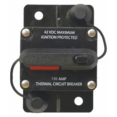 Surface mount automotive circuit breaker from the Series 31200. Rated for 42V DC with an interrupt rating of 120 A at 12V DC. Features a stud terminal connection for secure wiring. Provides overcurrent protection in vehicle electrical systems.