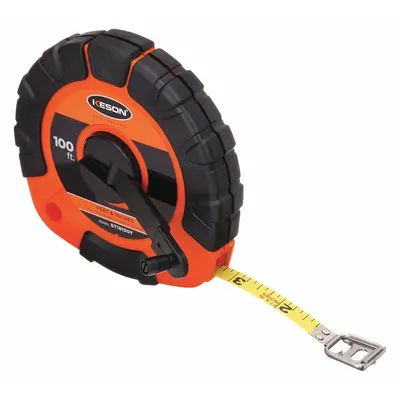 KESON Long Tape Measure: Manual, ST18100Y, SAE, 100 ft, 1/8 in, Stainless Steel - Closed-Reel Long Tape Measures