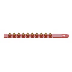 Red powder-actuated gun charges in Brass 5 strength, 0.27 caliber, supplied in a 100-count pack. Designed for fastening into concrete, steel, or masonry using compatible powder-actuated tools.