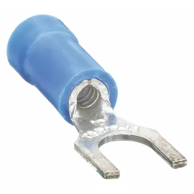 STA-KON Fork Terminals: Blue, Vinyl, #8 Stud Size, 18 AWG – 14 AWG Wire Range, Std Fork - Insulated Fork Terminals