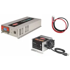 This multi-unit inverter with integrated battery charger delivers 6000 W peak pure sine wave output at 120V AC from a 20 to 30V DC input. The charger accepts 105 to 130V AC input and outputs 26.4V to 28.8V DC. Suitable for backup power, mobile systems, and off-grid applications requiring clean AC power.