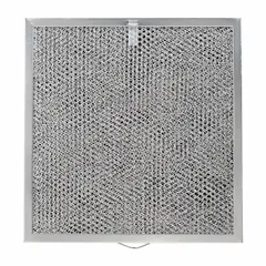 Aluminum mesh air filter with aluminum frame for kitchen range hoods. Traps grease and airborne particles to protect fan motor. Measures 11.25 x 11.63 x 0.38 inches. Compatible with BROAN part WA6500.