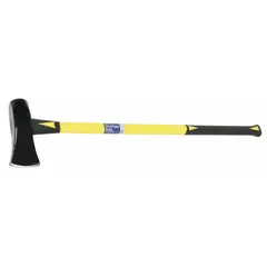 This splitting maul features a fiberglass handle for strength and shock absorption. It meets ASME B107.400 standards. Used for splitting logs and timber in forestry, landscaping, and construction tasks.