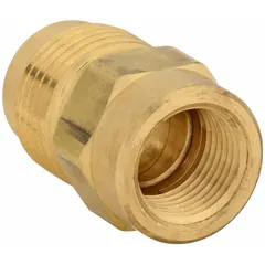 Brass flared/threaded adapter for connecting 5/8 in OD tube to 3/4 in pipe at a 45-degree angle. Meets SAE J512 standards. Suitable for fluid systems requiring leak-resistant flare connections in hydraulic, pneumatic, and lubrication circuits.