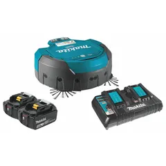The MAKITA DRC200PT is a standard-type robotic vacuum cleaner operating on 18V DC power. It includes a battery and wireless remote control, with a vacuum capacity of 5/8 gal. Suitable for automated floor cleaning in workshops, warehouses, and light manufacturing areas.