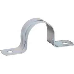 Steel electroplated two-hole strap clamp for surface mounting 3/4 in trade size IMC or RMC conduit and pipe. Corrosion resistant with screw-on mounting. cULus listed. Overall dimensions: 2-27/32 in length, 19/32 in width, 1-3/32 in height.