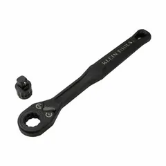 This standard-head ratchet from KLEIN TOOLS features a reversible round head with a 4° minimum arc swing, enabling fastener tightening and loosening in confined spaces. The 8-1/4-inch overall length provides leverage for general mechanical and industrial tasks. Part of the Knect series.