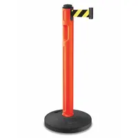 LAVI Barrier Post with Belt: Black/Yellow, Diagonal Stripe, No Legend, 12 ft Belt Lg, Orange (MPN 80-5000R/OR/SF)