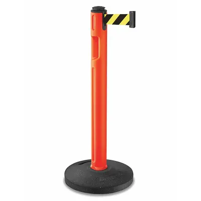 LAVI Barrier Post with Belt: Black/Yellow, Diagonal Stripe, No Legend, 12 ft Belt Lg - Pattern Retractable Belt Post Barriers
