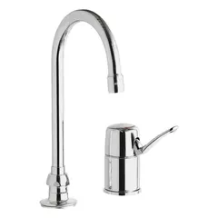 Cast brass centerset bathroom faucet with polished chrome finish. Includes mounting hardware. Suitable for commercial and residential bathroom sinks requiring an off-centered handle configuration.