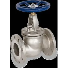 This SHARPE globe valve is a carbon steel straight-body general-service valve with a 4-inch pipe size and flange x flange connections. It features an OS&Y (Outside Screw and Yoke) stem and a metal seat. Suitable for regulating flow in oil, steam, and water media in industrial piping systems.