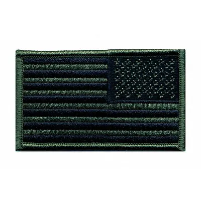 HEROS PRIDE Embroidered Patch: Reverse/U.S. Flag, 3 3/8 in x 2 in, Black/Olive, Plastic - Embroidered Emblems