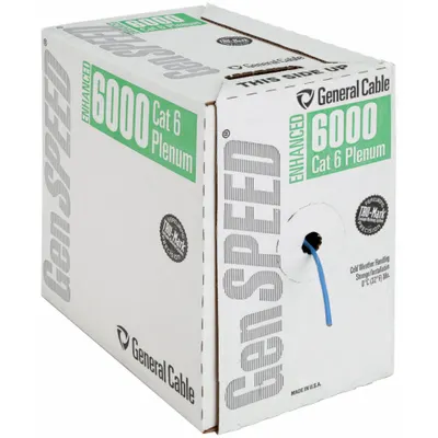 GENSPEED Category Cable: 1,000 ft Cable Lg, 23 AWG, Plenum, Blue, PVC, Enhanced - Category 6 Cable