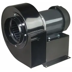 This direct-drive fume hood blower is designed for outdoor installation to exhaust air from laboratory workstations or demonstration hoods. It features a 1/4 hp motor operating at 1,800 RPM with a 6-inch inlet diameter and a rectangular outlet. The unit is not speed controllable and does not include a high-efficiency motor.