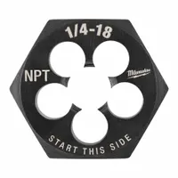 MILWAUKEE Hex Threading Die: 1/4"-18 NPT, 1 7/16" Hex Wd, Black Oxide Carbon Steel (MPN 49-57-5391)