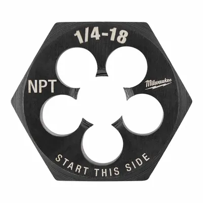 MILWAUKEE Hex Threading Die: 1/4"-18 NPT, 1 7/16" Hex Wd, Black Oxide Carbon Steel (MPN 49-57-5391) - Hex Pipe Rethreading Dies