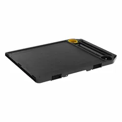 Black plastic workstation top, 21 1/8 inches wide by 2 inches high. Mounts onto modular storage units to provide a flat work surface for job-site tasks such as assembly, tool holding, or material support.