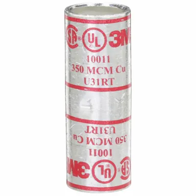 3M Open Barrel Splices: 350 kcmil Wire Size, Red Code, 2.38 in, Copper Barrel - Crimped Butt Splice Compression Connectors