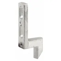 This screen door keeper secures the door in a closed position by providing a latching point for the locking mechanism. It is suitable for use on residential screen doors and storm doors. The keeper has a silver, zinc-plated finish and measures 1-5/16 inches in height, 5/16 inches in length, and 1/2 inch in width. Supplied as a pair (1 PR)
