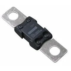 Two-hole, bolt-on, fast-acting fuse rated 125 A at 32 V DC. Non-indicating design for overcurrent protection in automotive electrical systems, such as battery, alternator, and auxiliary power circuits.