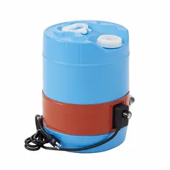 Silicone rubber band heater for standard drums, rated 550 W at 115V AC, 4.6 A. Maintains contents between 0°F and 160°F. IP54 rated for indoor use. Suitable for preventing freezing or reducing viscosity of materials such as oils, chemicals, or adhesives.