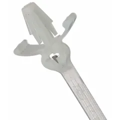 Natural nylon wing push mount cable tie with 0.18 in width, 8 in nominal length, and 1 3/4 in maximum bundle diameter. Designed for securing wire bundles in panels and equipment; push-mount installs into pre-drilled holes without tools. Supplied in a 100-pack.