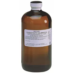 Lab-grade conductivity calibration solution with a concentration of 10,000 µS/cm. Used for calibrating conductivity meters and sensors in water quality testing and environmental monitoring applications. Supplied in a 1-quart volume.