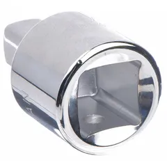 This socket adapter converts a 3/4" drive tool to accept 1/2" drive sockets. It features a square drive shape and a chrome finish, with an overall length of 2 1/8 in. Commonly used in automotive repair, industrial maintenance, and assembly tasks where a step-down drive size is needed.