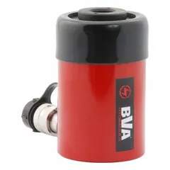 This general purpose hollow ram has a 20 ton nominal capacity and 2 in nominal stroke length. The center hole allows a rod or cable to pass through, making it suitable for lifting, pressing, pulling, tensioning, and load positioning tasks in industrial and maintenance settings.