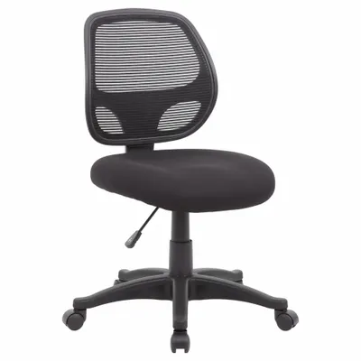 BOSS Office Chair: Black, Fabric & Mesh/Mesh Material, 16 1/2 in Back Ht, 19 in Seat Wd - Armless Office Chairs