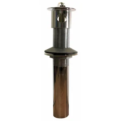 WATCO Sink Drain: Brass, Chrome, 8 in Overall Ht, 2 1/8 in Overall Dia, Slip - Sink Drains with Push & Pull Stopper