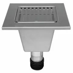 This ZURN floor sink liner is constructed with a stainless steel finish and includes a stainless steel full grate. It has a 12 3/8 in overall width, 7 3/4 in sump depth, and a 3 in nominal pipe size with a gasket connection type. Used in commercial and industrial plumbing systems to collect and drain wastewater from floor surfaces.