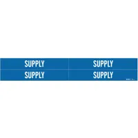 Pipe Marker: Supply, Blue, White, Fits 3/4 to 2 3/8 in Pipe O.D., 4 Pipe Markers, Without Arrows (MPN 7281-4)