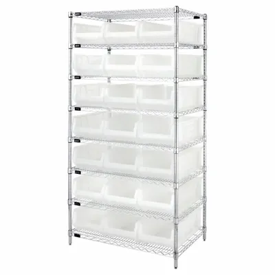 QUANTUM STORAGE SYSTEMS Shelving Unit: 36 in x 24 in x 74 in, 1 Sided, 21 Bins, Shelf Bin - Wire Stationary Bin Shelving with Closed-Front Bins