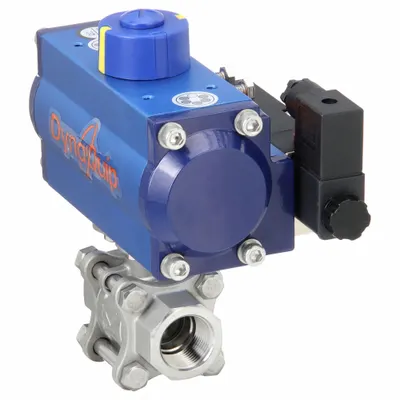 DYNAQUIP CONTROLS Pneumatically Actuated Two-Way Ball Valve: 3/4 in, Stainless Steel - Stainless Steel Pneumatically-Actuated Ball Valves