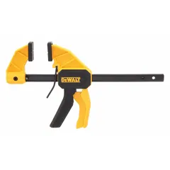 This dual-function tool serves as both a clamp and a spreader, with a 6-inch maximum jaw opening and 3-inch throat depth. The one-handed trigger mechanism allows for quick adjustment and operation. Suitable for woodworking, carpentry, and general construction tasks requiring temporary holding or spreading of workpieces.